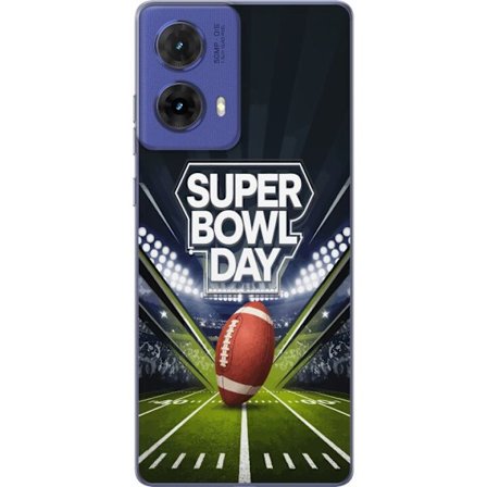 Kompatibelt Mobildeksel til Motorola Moto G85 Super Bowl Day plakat med amerikansk fotball på opplyst arena i dramatisk sportsdesign