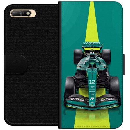 Yhteensopiva Lompakkokotelo Huawei Huawei Y6 (2018) Aston Martinin Formula 1 -auto vihreässä kilpailumuotoilussa, jossa on moderni studiosentuntma