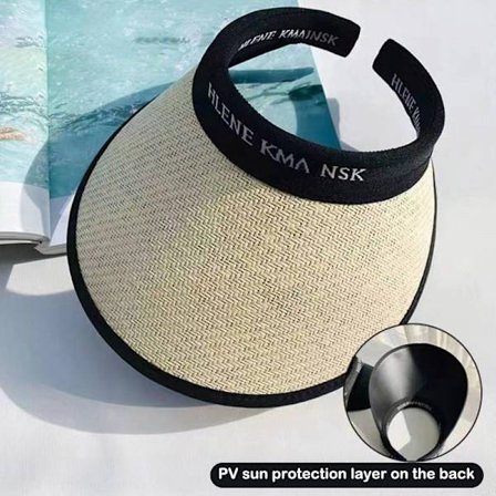 Dame Sommer Solskjerm Hatt Sammenleggbar Solhatt Bred Stor Skygge Strand Beige