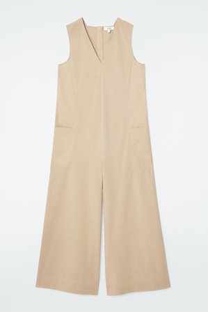 COS Women's Oversized V-Neck Jumpsuit Dress in Beige