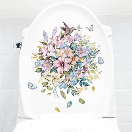 Blommor och kolibri fjäril badrum toalettstolsskydd dekal