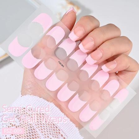 16Tips Uv Semi-Cured Gel Nagel Wraps Klistermärke 5D Ren Färg Full Täckning Uv Lampa Gel Klistermärke Lång-Lang Spikförlängning Patch Remsa NK-FSZ-005