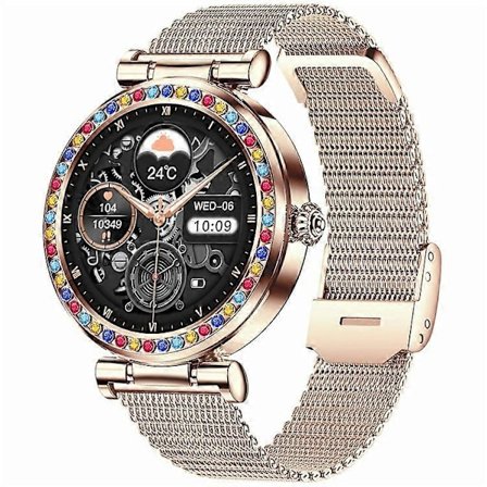 CF30 1.27-tommers Stålreim Dame Vanntett Smartklokke Diamantdekor Helseovervåking Fitness Tracker Smart Armbånd