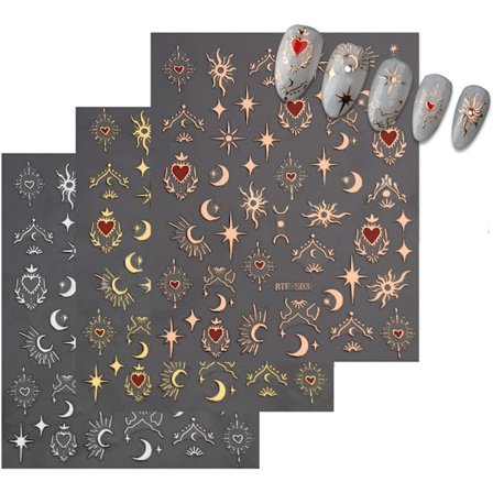 12 stk ark med 3D neglekunst klistremerker, gull metallisk negleklistremer luksuriøs design selvklebende negleklistremerker for hjem, salong, DIY 