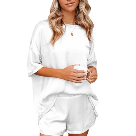 2stk Pysjamassett for kvinner med kortermet sommernattøy White XL