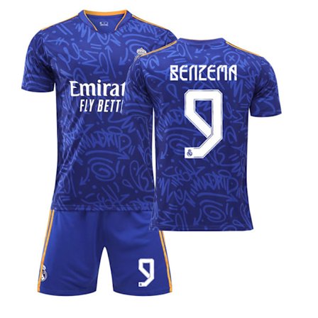 21-22 Real Madrid udebane royal blå nr. 9 Benzema trøje nr. 20 Vinicius 10 Modric 8 Kroos