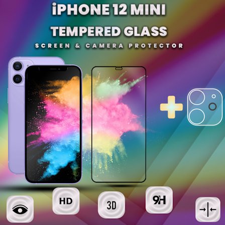 1-Pack iPhone 12 Mini -Skärmskydd & 1-Pack linsskydd-Härdat Glas