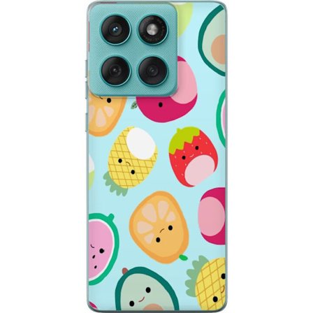 Yhteensopiva Puhelinkuori Motorola Edge 60 Fusion Kawaii-hedelmien kuvioita, kuten mansikkaa, sitruunaa, ananasta ja avokadoa vaaleansinisellä taustal