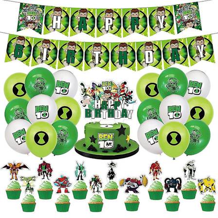 Xh Gifts Hjemmedekoration Fødselsdagsfest Tilbehørssæt Ben 10 Tema Banner Balloner Kage Dekorationer