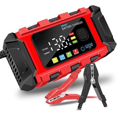 Litiumbatteriladdare 12v lifepo4, 6A Litium Blybatteriladdare, All-in-1 Bilbatteriladdare 12V, Färgskärm LED Batteriladdare