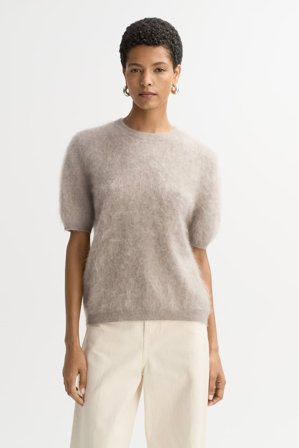 Soft Goat - Brushed short sleeve - Kashmirtröja dam - L - Greige