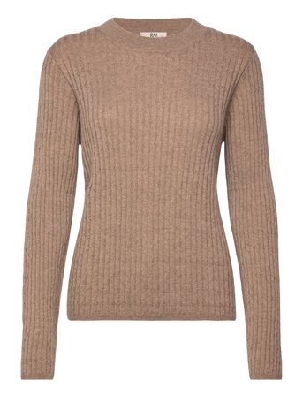 Rwsofia Ls Wool Pointelle Crew Knit Brown Rosemunde