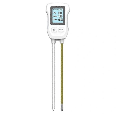 3-i-1 Jord PH-måler LCD-skærm Jordtermometer PH Temperatur Fugtighedsmåler Blomst Plante Potteplante Jordmåler