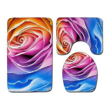 3 stk. Skridsikker Badeværelsesmåtte Bademåtte Kontur Toiletsæde Låg Dæk Sæt Hjem Badeværelse