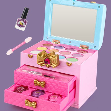 Tvättbart Sminkset för Barn Låtsaslek Skönhetsset med Kosmetikaväska för Små Flickor J1024