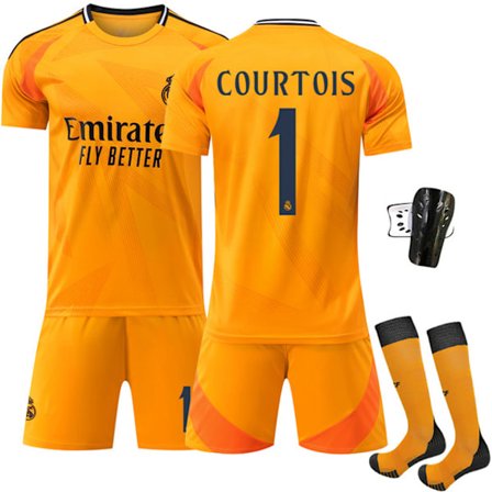 2425 Real Madrid bortatröja orange Courtois set+strumpa+skyddsutrustning