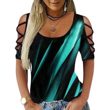 Sexig Skjorta Print T-shirt T-shirt Dam Elegant O-hals Ihålig