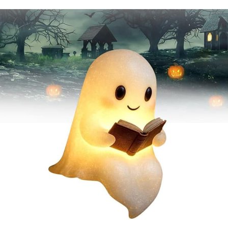 Halloween-lampe 6 tommer Spøkelse Leser Bok LED Nattlampe 3D Halloween-dekorasjon for Soverom