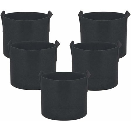5-pack fleece plantpåsar 11 liter - 3 gallon - 25 x 22 cm - med bärhandtag - för trädgård växthus etc - plantpåse