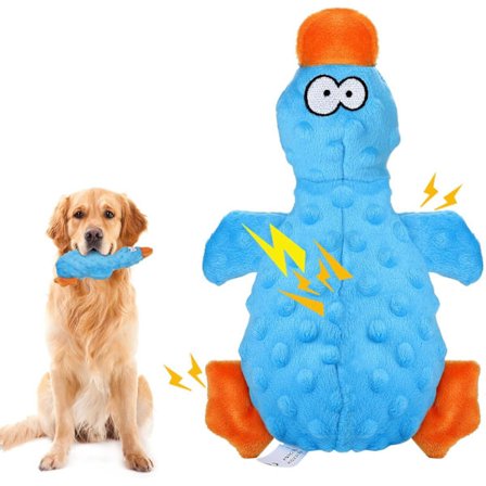 Ank-hund leksaker, blå pipande hund leksaker interaktiva hund leksak hållbara hund tuggleksaker hund mjuk leksak med skrynkligt papper