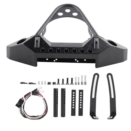Metal Front Bumper med 2 LED-lys til Traxxas TRX‐4 1/10 Scale RC Crawler Bil (Sort)