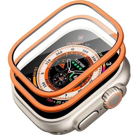 9H Herdet Glass Titanramme for Apple Watch Ultra 2/1 Skjermbeskytter 49Mm Lett Glassbeskytter for Iwatt Ultrach Ultraname 2PCS Orange for 49MM ultra