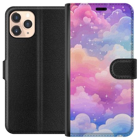 Kompatibelt Lommeboketui til Apple iPhone 11 Pro Søt enhjørning med regnbuefarget hår mot en stjernebelagt pastellbakgrunn i kawaii-stil