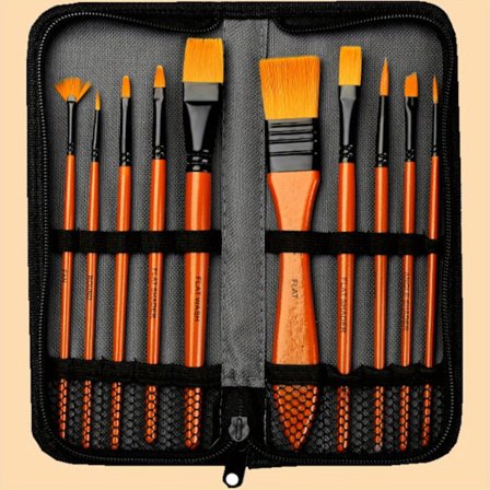 10 Nylon Uld Olie Penselsæt Lærredstaske Akvarel Gouache Akryl Studenter Kunstværktøj