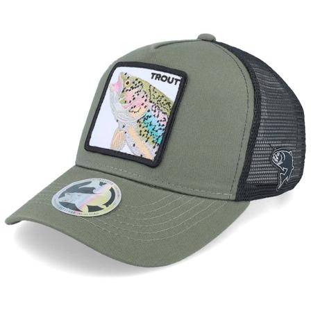 Skillfish - Kids Trout Pro Fishing Olive Green/Black Trucker Trucker Green Cap - @ Hatstore