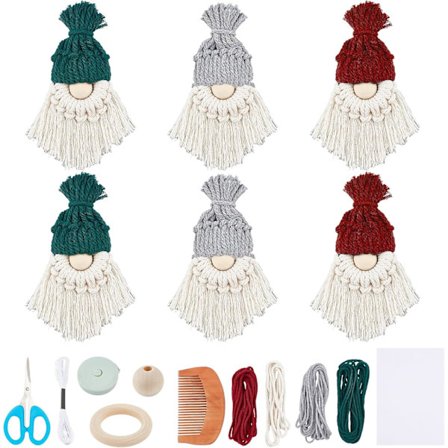 1 Sæt DIY Julemandssæt DIY Macrame Julemand til Juletræsdekoration Juletræshængende Elvere Elf Julepynt