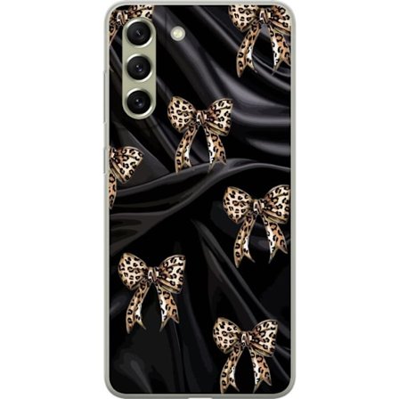 Kompatibel Mobilcover til Samsung Samsung Galaxy S21 FE 5G Leopardmønstrede bånd på sort silkebaggrund, luksuriøst mønster med glamour, eksklusiv