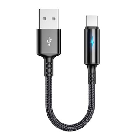 Kompakt USB C til USB A Lade- og datakabel 2,4A ladekabel Ledning 25 cm kort ledning, materiale af nylon og aluminiumslegering