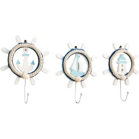 3 stykker træ knager dekorative anker og sejlbåd børne vægkroge garderobekroge nøglekroge kroge