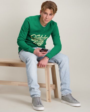 Scotch & Soda Regular-fit crewneck with chest artwork Grün Pullover Jungen - Kids Brand Store