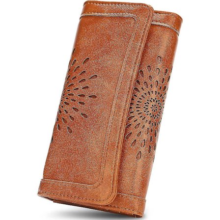 Dames Lommebok RFID-Blokkering PU-Lær Lommebok Trifold Dames Lommebok Kvinnegave Brun