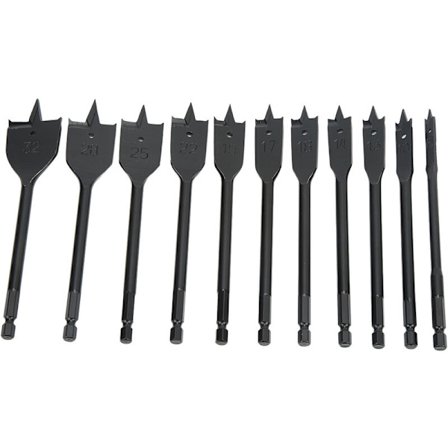 11 st Hex Shank Flat Borr Bits Hård Professionell Svart Spade Borrhuvud för Träbearbetning