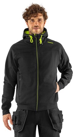 Fristads Herr Sweatshirt-jacka med huva 7550 GSM, Svart/Neongul