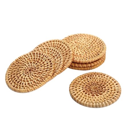 Round Natural Rattan Coasters Bowl Pad Handmade Insulation Placemats Table Padding Cup Mats Kitchen Decoration Accessories