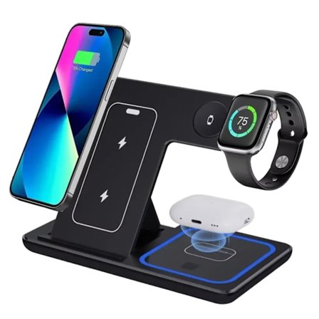 Langaton mobiililaturi 3-in-1 Magsafe taitettava musta