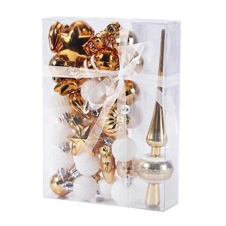 34 Julekuler Juledekorasjonssett, Knusesikker Plast, Juletrepynt platinum