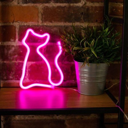 Neon LED CAT Batteri + USB FOREVER Rosa