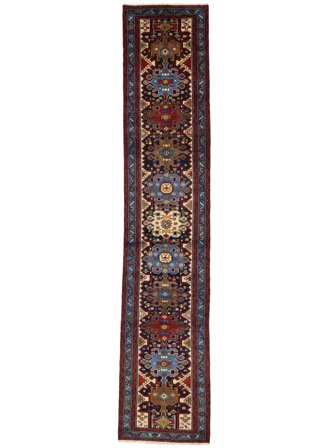 80X386 Tappeto Hamadan Orientale Passatoie Nero/Rosso Scuro (Lana, Persia) Carpetvista