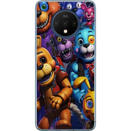 Kompatibelt Mobilskal till OnePlus 7T Färgstarka animatroniska figurer inspirerade av Five Nights at Freddy’s, intensiv blick, neonljus, skräckkä
