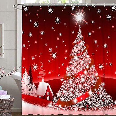 Röd tyg julgardin med C-ringar - mögelbeständig färg - 180 x 200 cm