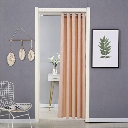 Mørkleggingsgardin for dører og hjem - Termisk isolert - Gardin for hjem og dekorasjon med teleskopstang - Lys brun - 120 x 200 cm