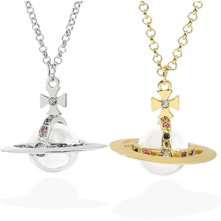 2 st Saturn Halsband för Yetsye Kvinnor Diamantprydd Planet Halsband