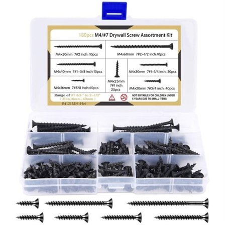180 stk. treskruer, sortiment, selvskruende skruer, Phillips