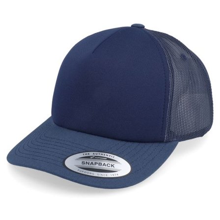 Yupoong - Blå trucker Keps - Foam Blank Flat Navy Trucker @ Hatstore