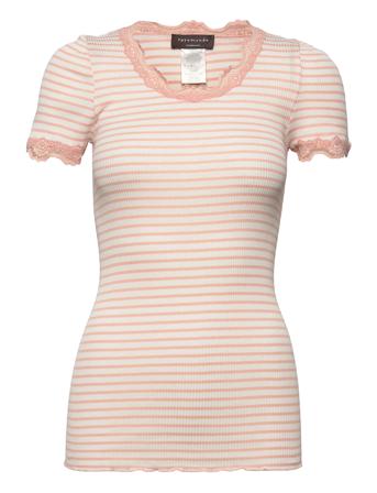 Silk T-Shirt W/Lace T-shirt Top Multi/mønstret Rosemunde