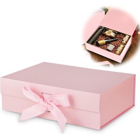 Gaveeske med sløyfe, magnetisk gaveeske med lokk, gjenbrukbar gaveemballasje, til bursdag, jul, Valentinsdag